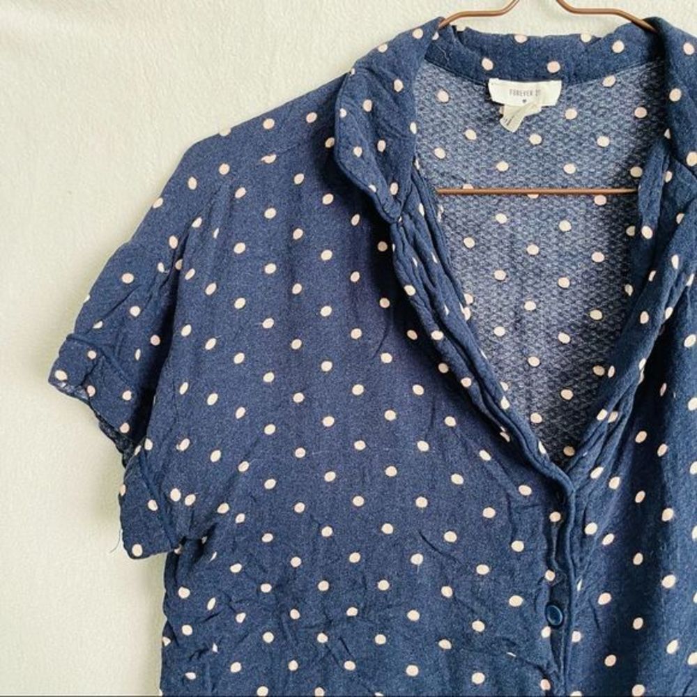 Polka Dot Printed Collared Button Down Short Slee… - image 3